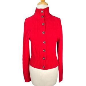 Tommy Hilfiger Red Cable Knit Button Cardigan Women’s Large 100% Cotton Preppy